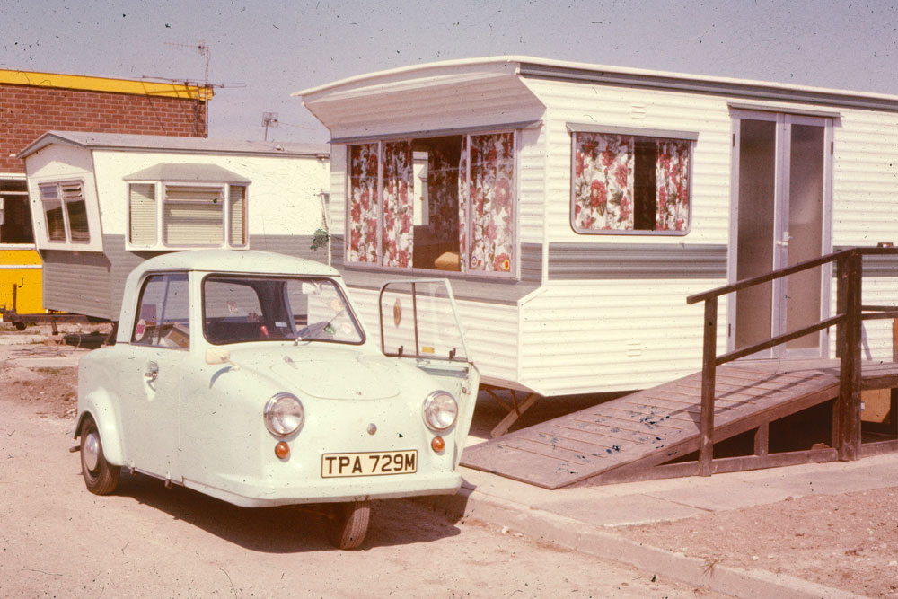 A vintage photo of a caravan holiday in the 1970s